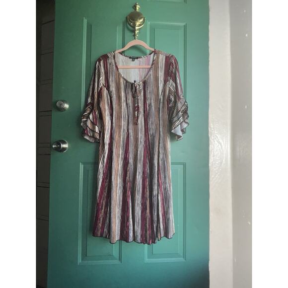 Sami & Jo XL Petite Boho Striped Midi Dress with 3/4 ruffled bell sleeves - Picture 1 of 10